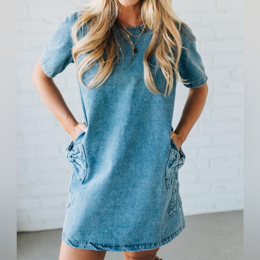 NWT Casual Blue Denim Dress with Bows